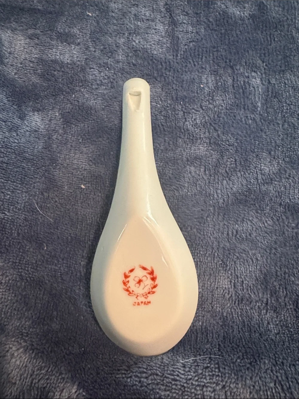 Ceramic Asian Soup Spoon with Floral Motif - White